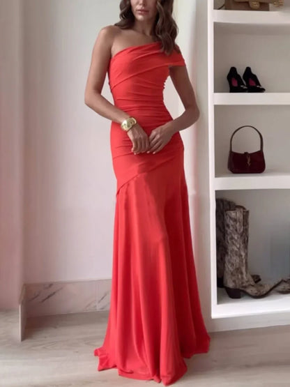 Eliana | Rochie Maxi Eleganta de Seară Un Umăr, Drapată, Asimetrică