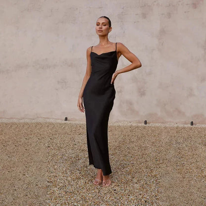 Calliope | Rochie Maxi Eleganta de Seară din Satin cu Decolteu Cowl, Croială Bias