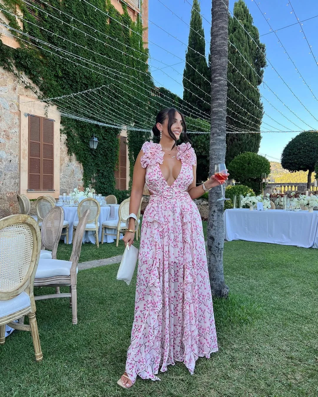 Citania | Rochie Maxi Florală de Vară Romantică, Fără Mâneci, Decolteu V