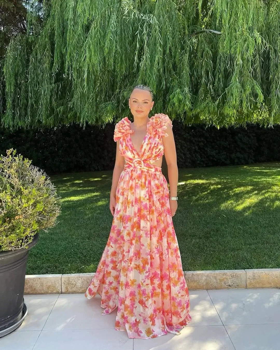 Citania | Rochie Maxi Florală de Vară Romantică, Fără Mâneci, Decolteu V
