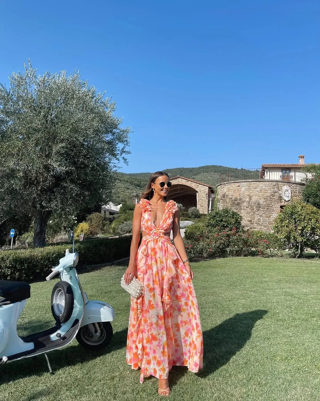 Citania | Rochie Maxi Florală de Vară Romantică, Fără Mâneci, Decolteu V