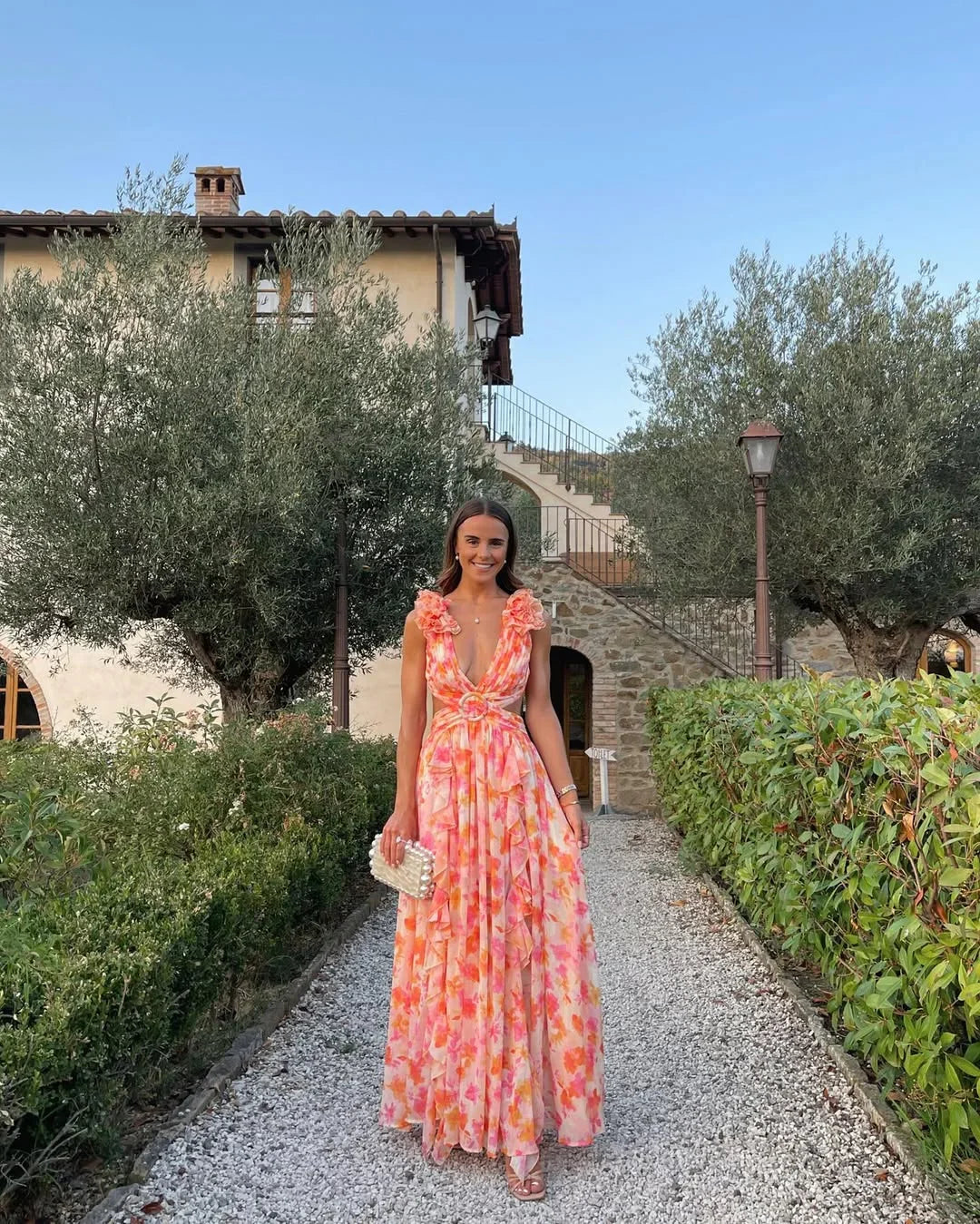 Citania | Rochie Maxi Florală de Vară Romantică, Fără Mâneci, Decolteu V