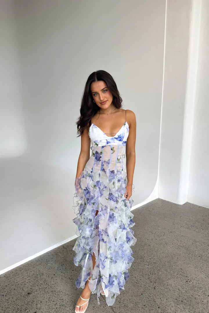 Lavinia | Rochie Maxi Boho de Vară cu Volane, Etaje, Despicătură pentru Plajă