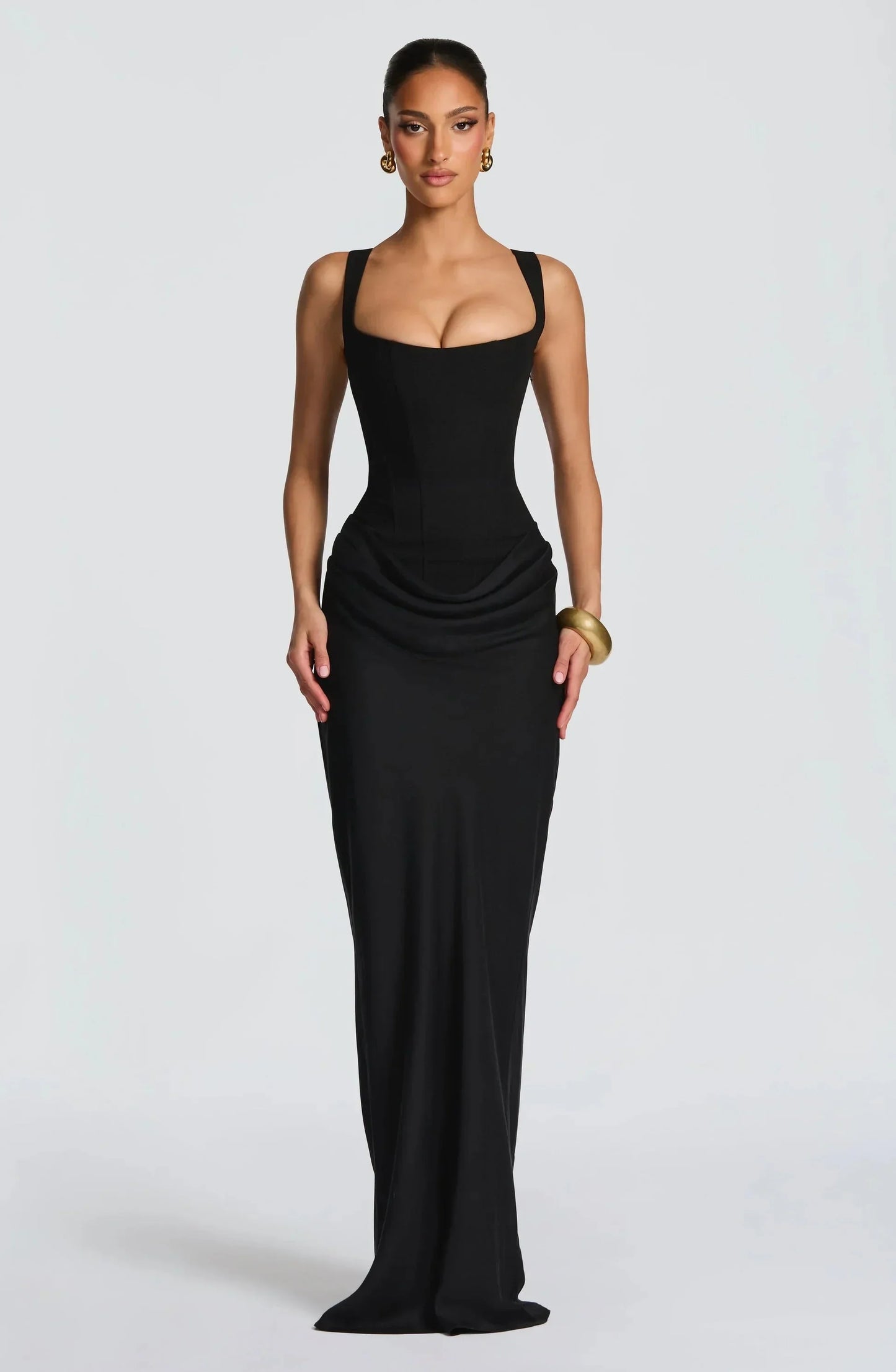 Galatea | Rochie Maxi Bodycon Elegantă din Satin cu Decolteu Pătrat și Spate Gol