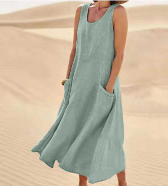 Melisande | Rochie Maxi din In cu Decolteu Rotund