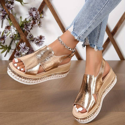 Sandale Wedge Momount Damă cu Platformă Confort, Slingback Casual de Vară