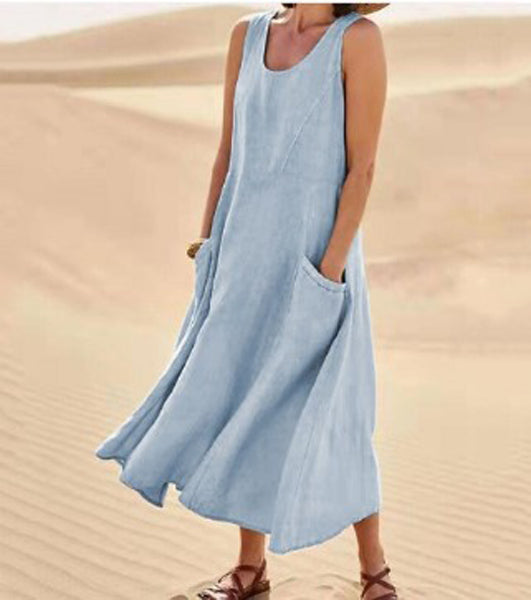 Melisande | Rochie Maxi din In cu Decolteu Rotund