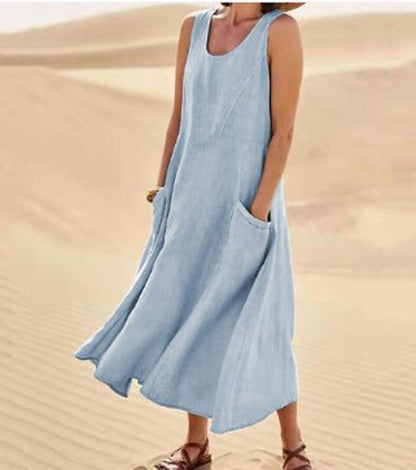 Melisande | Rochie Maxi din In cu Decolteu Rotund