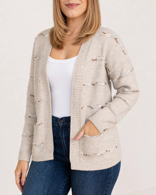 Popcorn-yarn open cardigan for women, light grey hero view