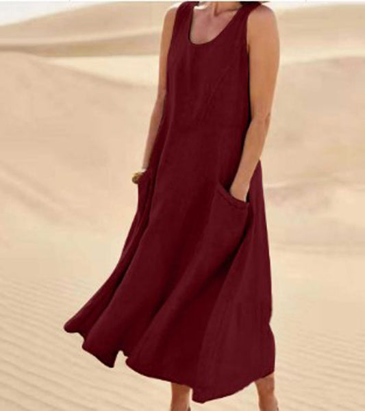 Melisande | Rochie Maxi din In cu Decolteu Rotund