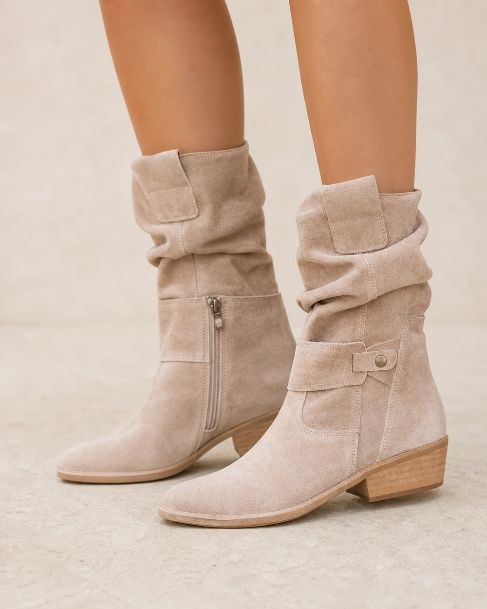 Botine de damă Emilia cu aspect de piele întoarsă și carâmb încrețit — image 10