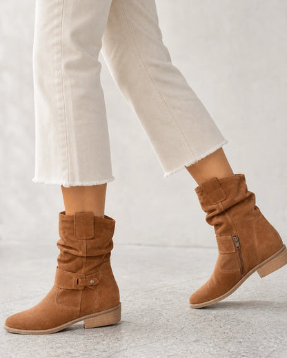 Botine de damă Emilia cu aspect de piele întoarsă și carâmb încrețit — image 6