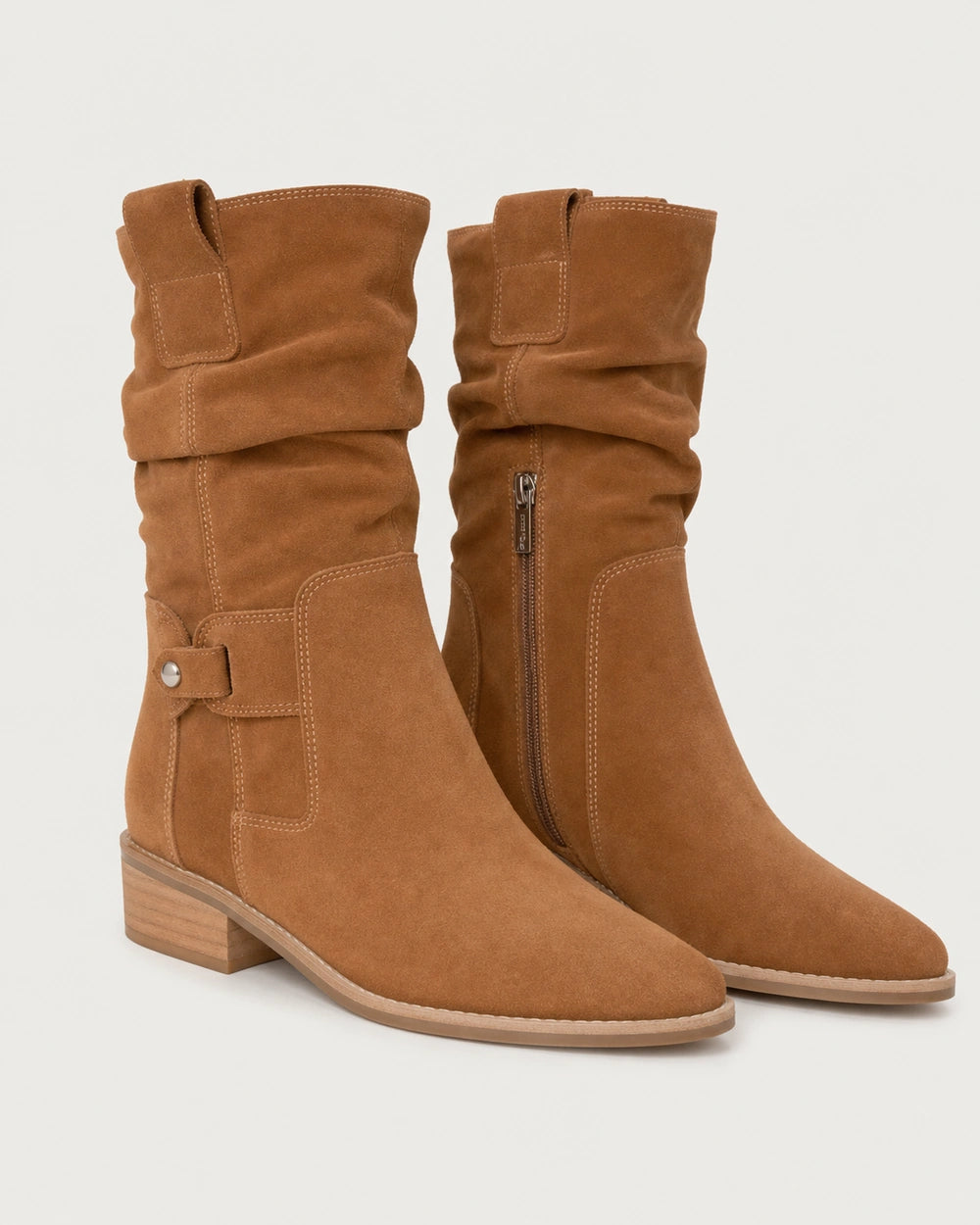 Botine de damă Emilia cu aspect de piele întoarsă și carâmb încrețit — image 8