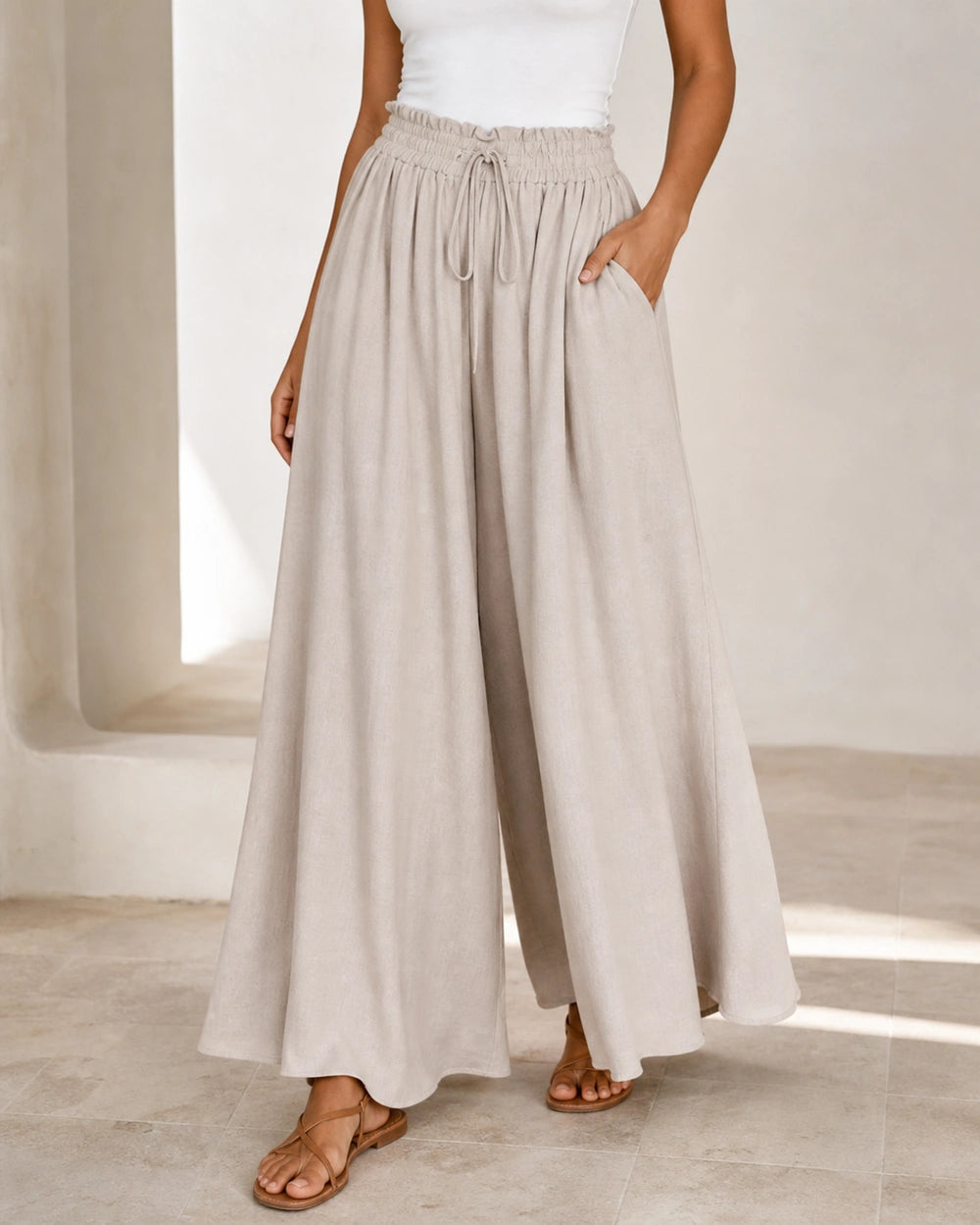 Pantaloni de damă cu talie înaltă și picior larg — image