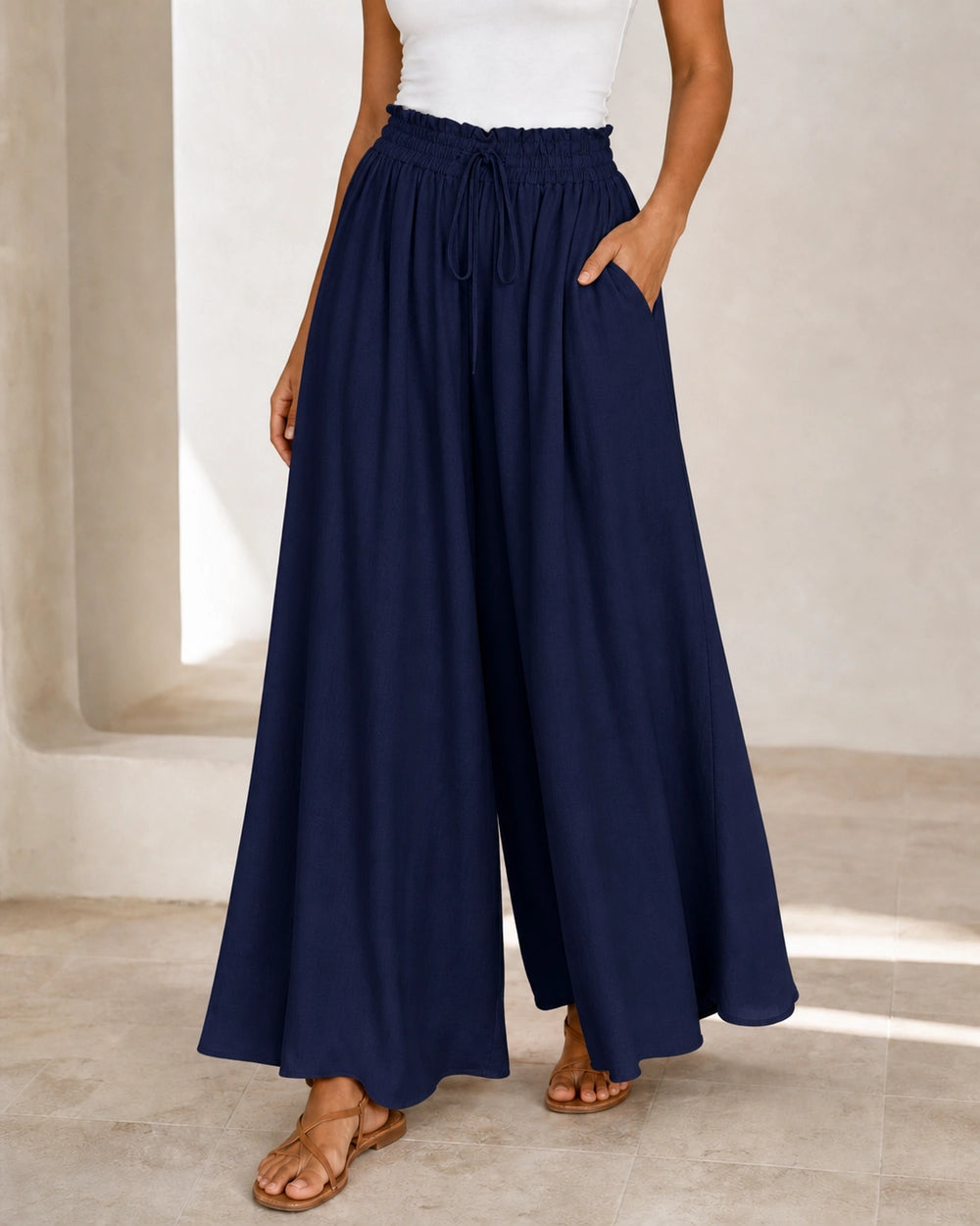 Pantaloni de damă cu talie înaltă și picior larg — image